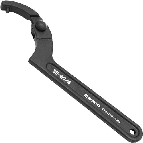 WEDO Adjustable Hook Spanner with Pin, C-Shaped Wrench, Die-Forged, Strong Torque, High Strength, Wear Resistance, Black-Spray on Surface, 40 Chrome Steel, Size 60-90/5.5mm, Length 250mm