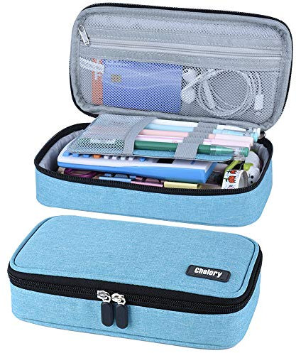 Chelory Pencil Case Large Capacity Pencil Cases Big Pencil Bag Pen Pouch for Boys Girls Teen Students High Storage Stationery School Office Organiser Supplies Makeup Bag Adults, Light Blue