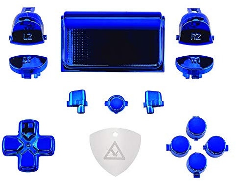 eXtremeRate Tasti Ricambio per ps4 PRO Slim Controller Trigger R1 L1 R2 L2 D-Pad Touchpad Pulsante Ricambio per ps4 Joystick-Blu Cromo(CUH-ZCT2)
