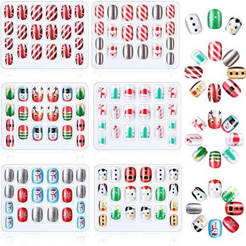 120 Stücke Mädchen Aufdrücken Nägel Gefälschte Nägel Künstliche Nagelspitzen Kinder Vollabdeckung Kurze Falsche Fingernägel für Mädchen Kinder Nagelkunst Dekoration (Weihnachten)