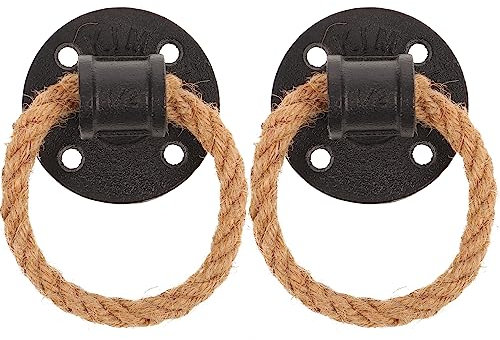 HempRope Cabinet Handles Rustic Drawer Pulls Vintage Iron HempRope Pull with Retro RingBuckle for Kitchen Furniture Dressers Hardware Black