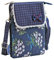 Leuchtbox Handytasche Kleine Schultertasche Crossbody Umhängetasche für Damen Mädchen Baumwolle 4 Innentaschen Süßer Blumen-Print mit Schleifchen und Spitze (Blau)