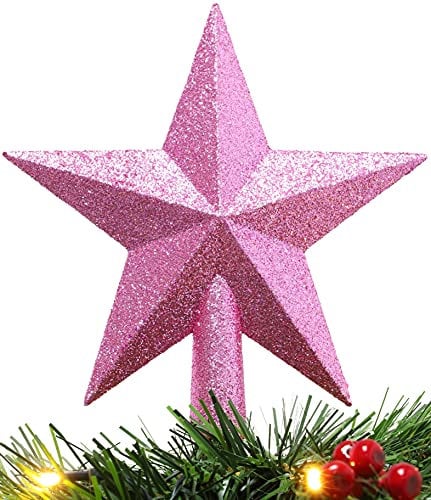 Christmas Concepts® 20cm Glitzer-Baumkronen-Sterndekoration – Weihnachtsbaumspitze (Babyrosa)