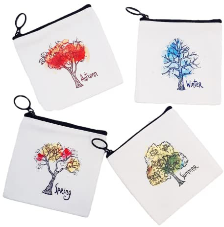 NUTFORD,Bolsa de lona para monedero, temática de cuatro estaciones, lona de 12 onzas, diseño vintage con cremallera, Cuatro estaciones (juego de 4), Las cuatro estaciones
