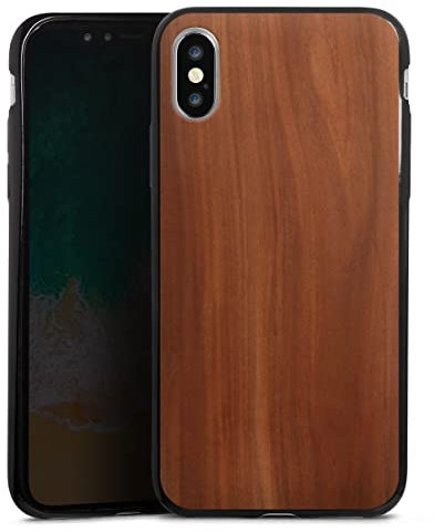 Slim Case extra dünn kompatibel mit Apple iPhone XS Silikon Handyhülle schwarz Hülle Kastanie Holz Holzoptik