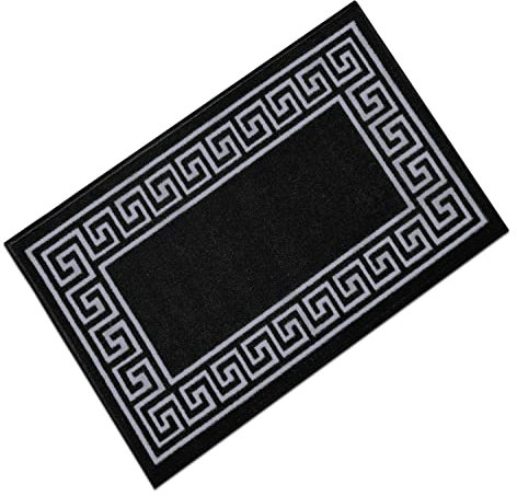 Door Mats Indoor Non Slip Mat Carpet Runners for Hallways Geometrical Border Low Profile Washable Runner Rug for Kitchen, Front Door Hall Hallways Living Room (66 x 110 cm, Black Grey)