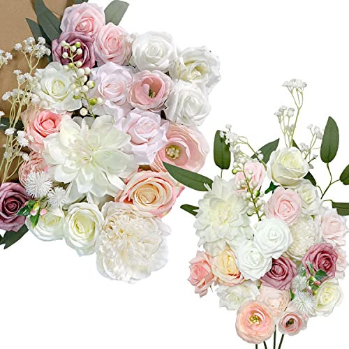 OrgMemory Fiori Artificiali, Fiori Rosa Antico, Rose Finte Schiuma, Fiori per Decorazioni, Fiori Finti per Matrimonio (Blush Delicato)