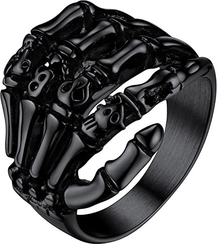 FaithHeart Schwarz Schädel Totenkopf Finger Ring Herren Männer Retro Stil Skull skelett Knochen Fingerring Punk Gotik Fingerring für Freunden Männer