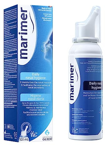 Marimer Natural Saline Nasal Spray, 3.38 fl oz (100 ml) 0.9% Isotonic Seawater for Daily Nasal Cleansing & Moisturizing, Drug-Free