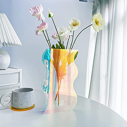 Yiluana Acryl-Blumenvase, Regenbogenfarben, Make-up-Pinsel/Stifthalter, Pflanzenblätter, bunt, elegant, modern, zeitgenössisches Design, Vase für Zuhause, Büro, Hochzeitsdekoration