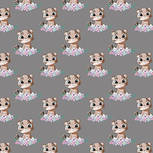 Tiger Baby Blumen Grau 100x160cm 1 Meter 100% Baumwolle Baumwollstoff Kinder Meterware Handwerken Nähen Stoff