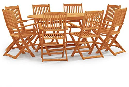 Gecheer 9-TLG. Garten Essgruppe Holz, Klappbar Gartentisch mit Stuehlen, Gartengruppe Sitzgarnitur Gartengarnitur für Garten Terrasse Massivholz Eukalyptus