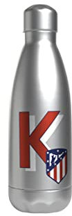 Atlético de Madrid Botella Agua de Acero Inoxidable Cierre Hermético, con Diseño Letra K en Rojo, Color Metalizado