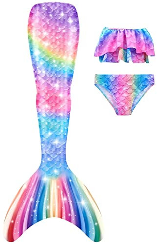 DNFUN Mädchen-Mermaid tai-with Bikini-for Swimming,ohne Monoflosse 3 Stück – Meerjungfrauen-Schwimmen kostüme für Kinder,ohne Monoflosse-2 cm9,130