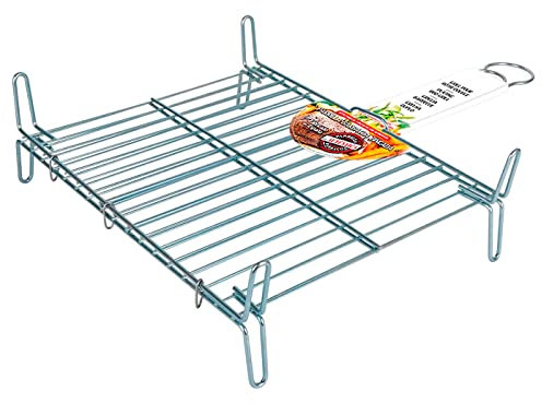 Acan Tradineur Grille double en acier zingué pour barbecue, grill portable avec pieds, rôti de poisson, viande, idéal pour jardin, camping, fabriqué en Espagne, 40 x 45 cm
