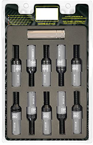 OMP Speed Juego de 20 Tornillos Acero con Protector de Aluminio de Colores M12X1.5 Llave de 17-19 Largo 28mm con Protector Gris de Aluminio 7075 + DIN 12.9