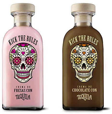 KICK THE RULES - Crema de Fresas con Tequila - 15º - Botella de 0,7L - Tequila de Fresa - Tequila Rosa & Crema de Chocolate con Tequila - 15º - Botella de 0,7L - Tequila de Chocolate