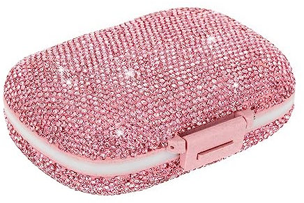EveryBling Joli pilulier de voyage - Petit pilulier bling pour sac à main, médicaments, vitamines, pilulier quotidien pour femme (rose)