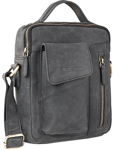 STILORD 'Otis' Stilvolle Umhängetasche Herren aus echtem Leder Klein - Schultertasche Ledertasche für Männer zum Umhängen mit Henkel, Farbe:anthrazit