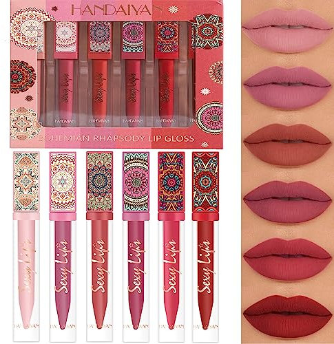 6 Stück matt flüssiger Lippenstift Nude Lipstick Waterproof Long Lasting Non Fading Natural Color Makeup For Women (Set D)