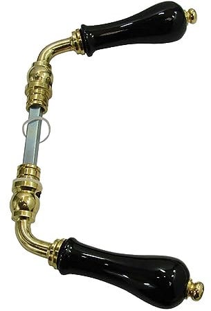 DOOR TOOLS Béquille double pour porte d'intérieure POIRE 950357 en porcelaine de LIMOGES noir brillant sur coude laiton poli