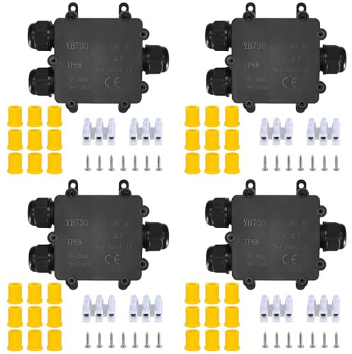 SZFUDIGO Wasserdichte Abzweigdose für den Außenbereich, IP68, 3-Wege-Stecker-Draht, externe elektrische Abzweigdose, Kabelverbinder, Drahtdurchmesser 4–14 mm (PC-YB730-4PCS)