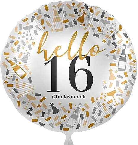 Folienballon Hello 16 Ballon 16. Geburtstag Junge Mädchen Geschenk zum 16. Geburtstag Luftballon 16 Jahre Glückwunsch Made in EU