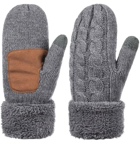 Wantonfy Damen Strick Handschuhe Winterhandschuhe Fäustlinge Handschuhe Strickhandschuhe mit Thermofleece gefüttert