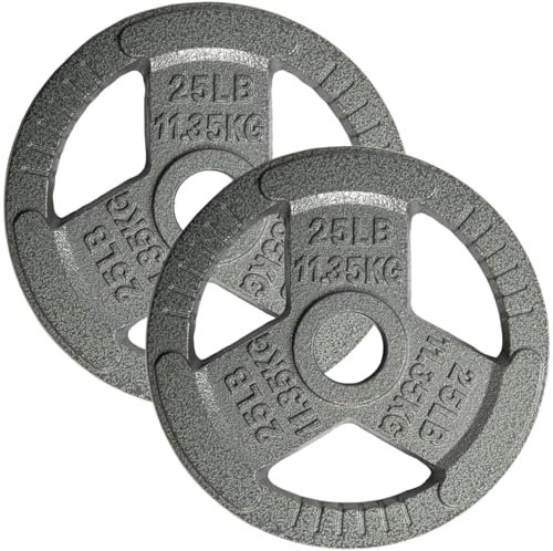 Yes4All Tri-Grip Handles Olympische Hantelscheiben/Hantelscheiben aus Gusseisen, geeignet für Langhantelübungen, Kraft-, Flexibilitätstraining - 11,3 kg (Paar)