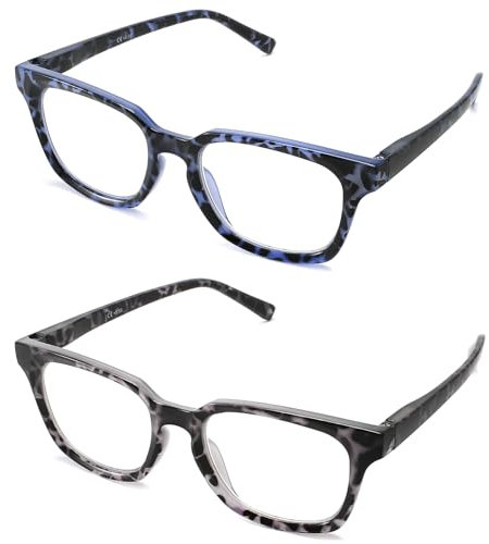 LANLANG 2er-Pack Lesebrillen 1,0 für herren damen, Blaulicht-blockierende Brille, Anti-Blau-Computerbrille, 2 Farben, einschließlich 0–4,0 Dioptrien L-L013, 1,0 Dioptrien