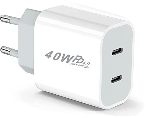 USB C Ladegerät 40W,2 Port Schnellladegerät Netzteil Stecker Power Adapter PD 3.0 Steckdose Charger Ladestecker Netzstecker für iPhone 15/14/13/12/SE/11/XS Max/XR/XS/X/8/7,AirPods,Samsung Galaxy