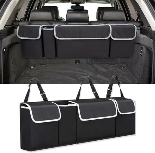 POWEC Auto Kofferraum Leder Organizer Box, für BMW X1 X5 3 Series 5 Series 7 Series 1 Series X3 Faltbare Autotasche Organizer Wasserdicht mit Fächern Aufbewahrungs Box Zubehör
