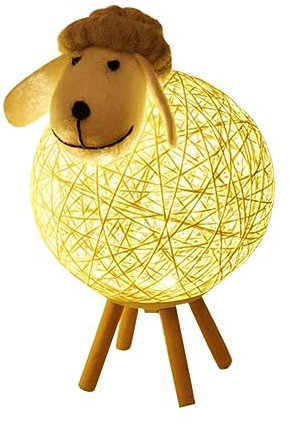 HEMOTON Schaflampe Mit Lammform Neuheitslampe Und Lichtdekor Batteriebetriebene Kleine Tischlampe Aus Rattan Und Holz Warmes Nachtlicht Für Indoor-decor