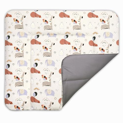 BONKY® Wickelauflage 85x72 cm - aus hautfreundlicher Baumwolle - Wickelunterlage mit rutschfeste Unterseite - Baby Wickeltischauflage - Mega weich und angenehm - Made in EU - Giraffe