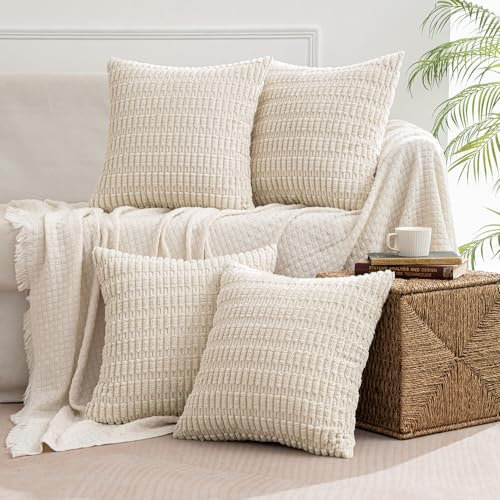 MIULEE 4er Set 50x50 cm Kordsamt Kissenbezüge Moderne Kissenhüllen Dekorative Sofakissen Dekokissen Weicher Zierkissenbezug für Wohnzimmer Sofa Schlafzimmer Boho Dekor Beige