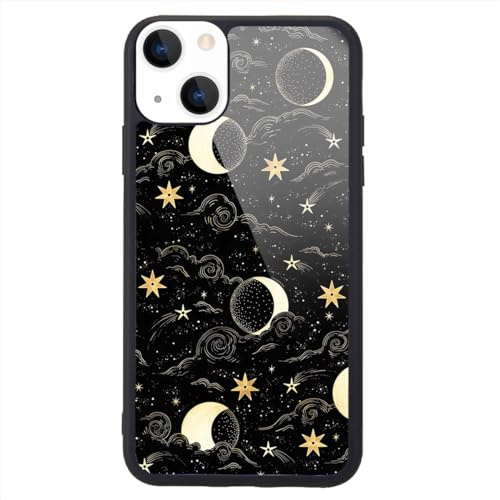 MAYCARI Aesthetic Moon and Star Case for iPhone 13 - Hard Back Case with Soft TPU Bumper Protective Cover for Girls and Women