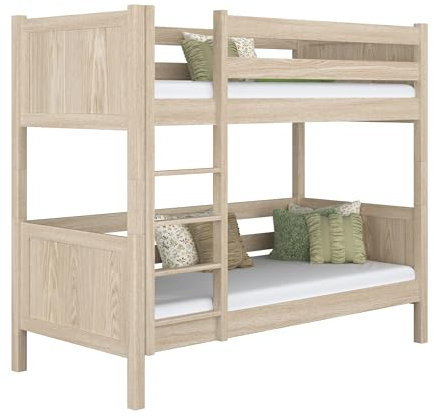 N-wood N02 Etagenbett, Hochbett 100x200 cm, aus Eichenholz, 2 Leitermontageseiten, 2 getrennte Betten, Stabile Massivholzkonstruktion,Lattenrost im Set, Skandinavischer Stil, gebleichtes Eichenholz