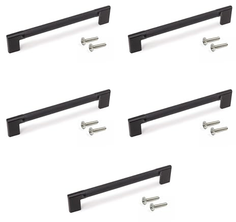Emuca - Lot von 5 Möbelgriffe, L221mm, 192mm Achsenabstand, Aluminium, Schwarz lackiert