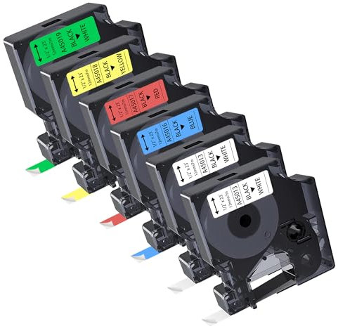 6x kamo Schriftbänder Kompatibel für Dymo D1 45013 45016 45017 45018 45019 (12mm x 7m), für LabelManager 120P 160 210D 220P 260P 280 350D 360D 420P LabelPoint 100 150 200 LabelWriter 400 450 DUO
