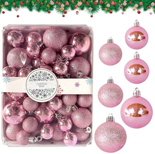 42 Stück Christbaumkugeln Kunststoff Weihnachtskugeln Gold Rosa Glitzer Weihnachtsbaumkugeln Weihnachtsbaum Kugeln Weihnachtsbaum Deko Christmas Tree Balls Weihnachts Anhänger Weihnachtsbaumschmuck