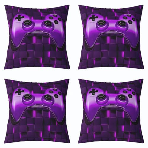 Geometrischer Satz von 4 Wurf Kissenbezüge 50x50cm Gaming Kissenbezüge Junge Schwarze Modena Video Gamer Gitter Kissenbezüge 3D Gamepad Square Game Controller Glühende Kissenbezüge