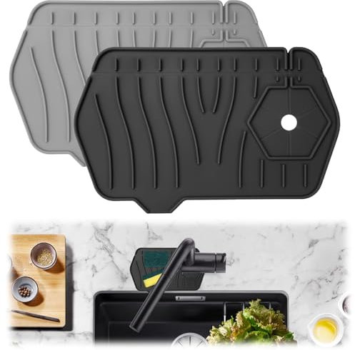 Alfombrilla De Silicona Para Grifo, 2 Piezas Alfombrilla Silicona Fregadero, Protector De Salpicaduras Fregadero, Protector De Grifo Y Tapete De Drenaje,Silicone Faucet Splash Guard,para Cocina, Baño