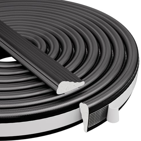 Esufeir 118”/3m Cuña Espuma Burlete Puerta Entrada Exterior,Aislante Termico Ventanas Corredera Auto Adhesivo,Aislamiento Acustico Puerta Tira Sellado Insonorizar Junta Ventana Aluminio, Negro