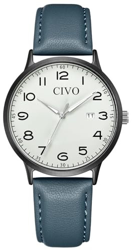 CIVO Damenuhr Lederarmband Armbanduhr Damen: Blau Uhren Damen Datum Vintage Elegant - Minimalistische Design Uhr Analog Klassisch Geschenke für Frauen Studenten