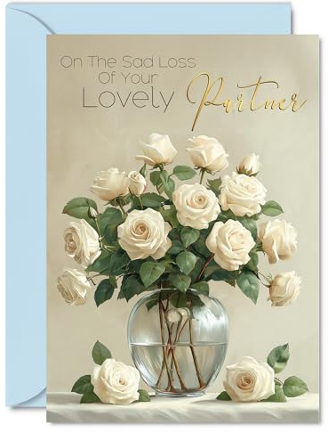 Giftzie Trauerkarten Loss of Partner – Schöne Partner-Beileidskarte – schöne goldene Karte mit Aufschrift Thinking of You, 12,7 x 17,8 cm, Trauer-Blumen-Grußkarten