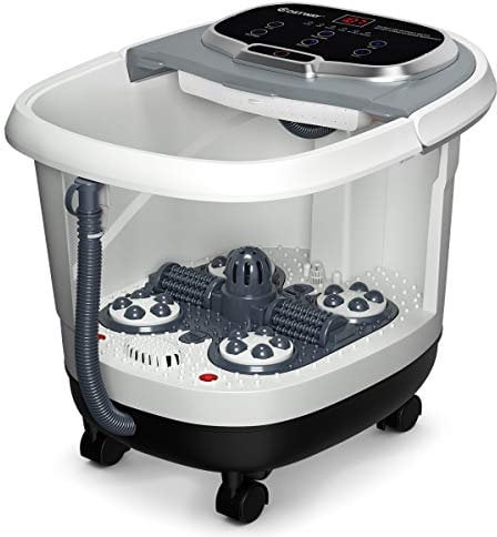 COSTWAY Fußbad mit Massagefunktion & Duschfunktion, 500W Elektrische Fußbadewanne mit Heizung, Max. 48°C, 10-60 Min Timer, Shiatsu- & Rollenmassage, Fußbad Massagegerät auf Rollen (Grau)