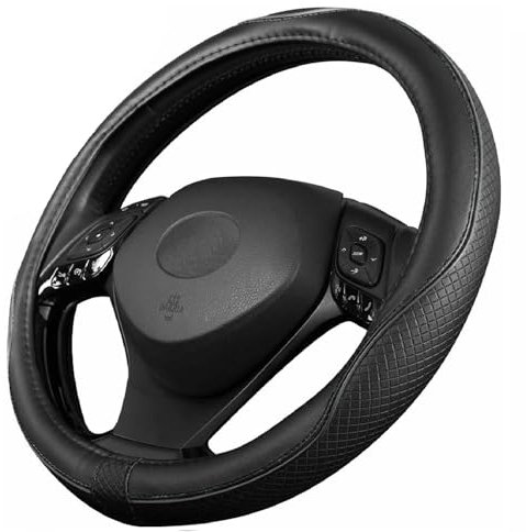 Upgrade4cars Lenkradbezug Leder-Optik Schwarz | Lenkradhülle Universal 37-38 cm für Sommer & Winter | Autozubehör Innenraum Geschenk-Ideen | Geschenke für Frauen und Männer