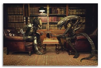 LUEXUHEY Lustiges Filmposter Alien Vs Predator, Motiv: Schach, Leinwand-Kunstdrucke für Wohnzimmer, Schlafzimmer, moderne Heimdekoration, Geschenk, 50 x 75 cm, ungerahmter Stil