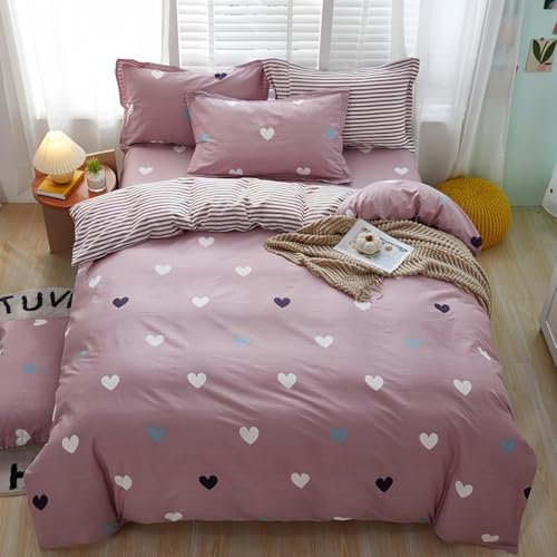 TKCQX Coeur Housse de Couette 90x190 Enfant Fille GarçOn Aldult Parure de Lit 1 Personne Rose Parures de Lit en Microfibre avec Fermeture éClair + Taie d'oreiller 65x65 cm