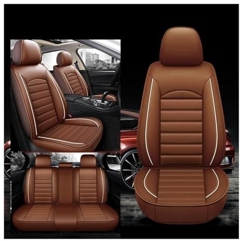 XINYUNFEI Auto Sitzbezüge Sets FüR OPEL Mokka X 2016-2024, Leder Auto Schonbezug Full Set Sitzbezug, Auto Sitzbezüge Airbag Kompatibel, Wasserdicht Sitzbezug Auto Zubehör(Brown)